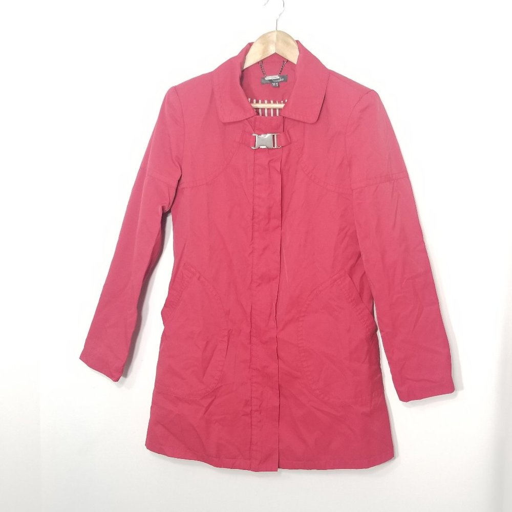 Suka Bright Red Snap Zip Front Coat Lined Jacket Cotton Blend Trench Buckle Med